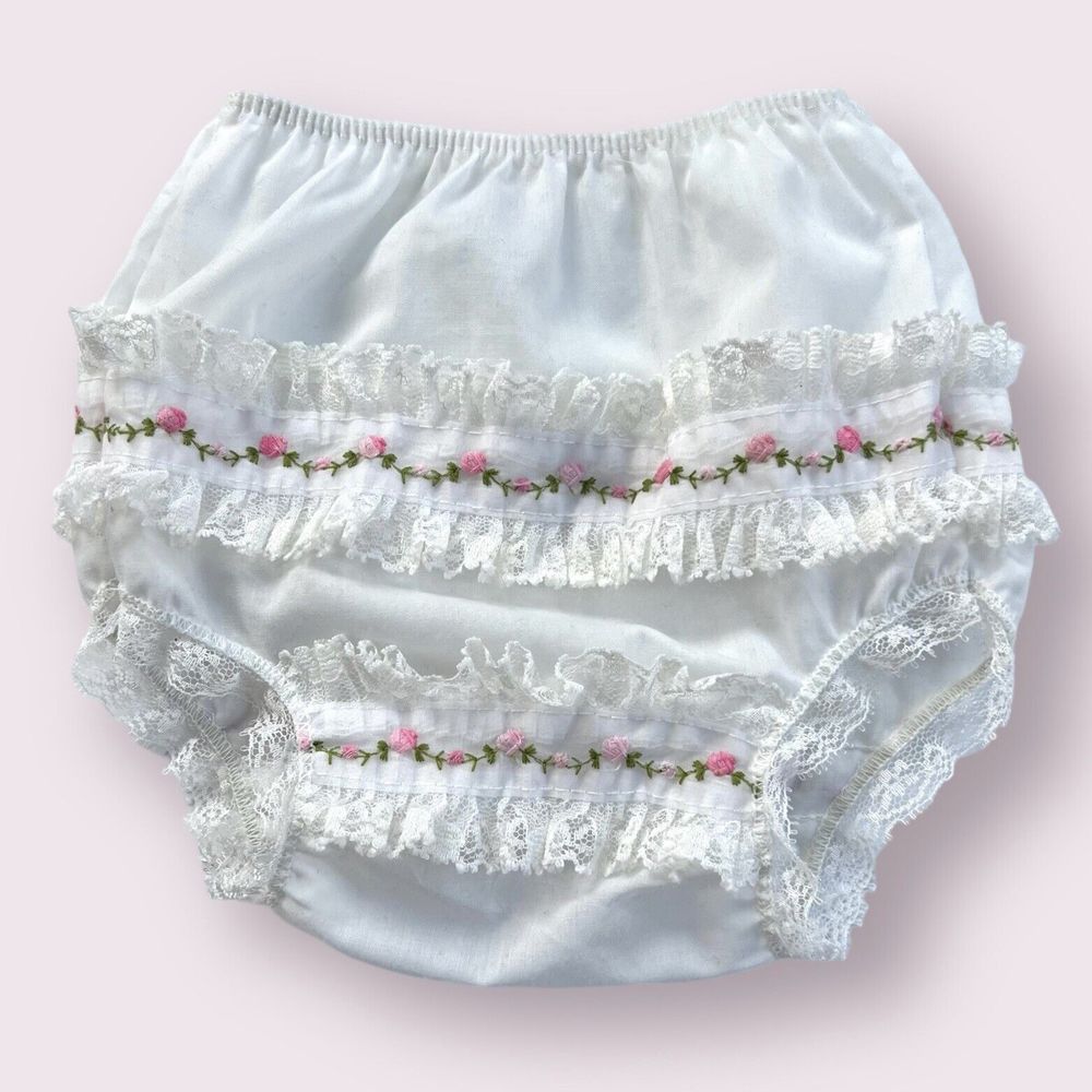 Vintage Alexis Baby Girl 6M Diaper Cover Handi-Panti Bloomers White Pink W/Lace